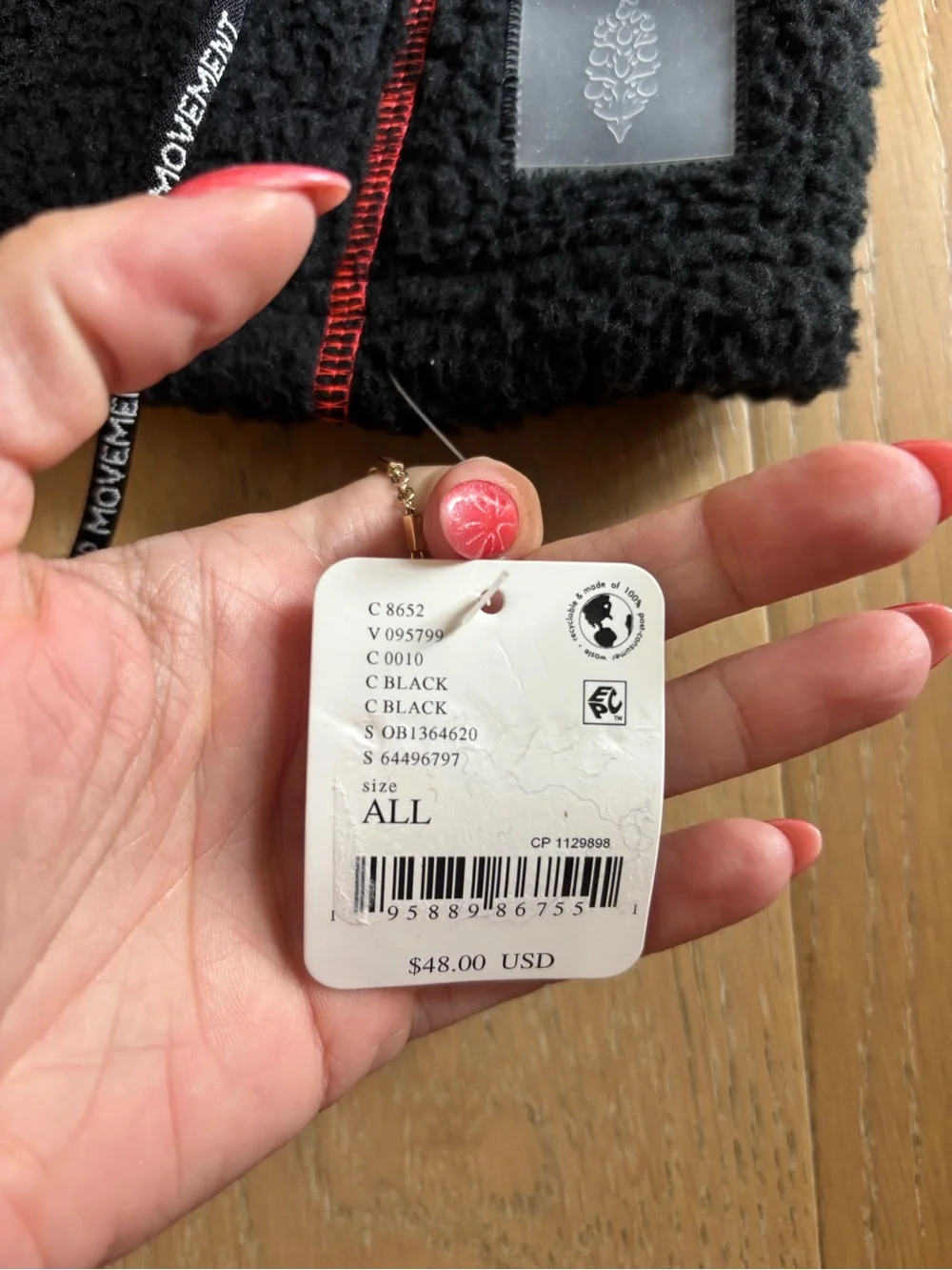 Free People FP Movement Hit The Slopes Balaclava Black Fleece Red Stitch Hood